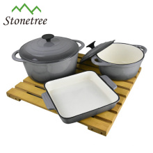 Enameled Grey Cast-Iron 5pcs enamel casserole set